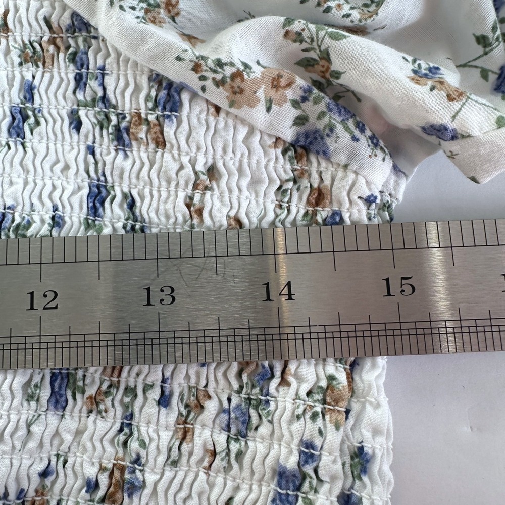 DIZZY lizzy Square Neck Floral Smocked Peplum Top Sz S‎ White L/S Peasant Boho - Picture 9 of 10